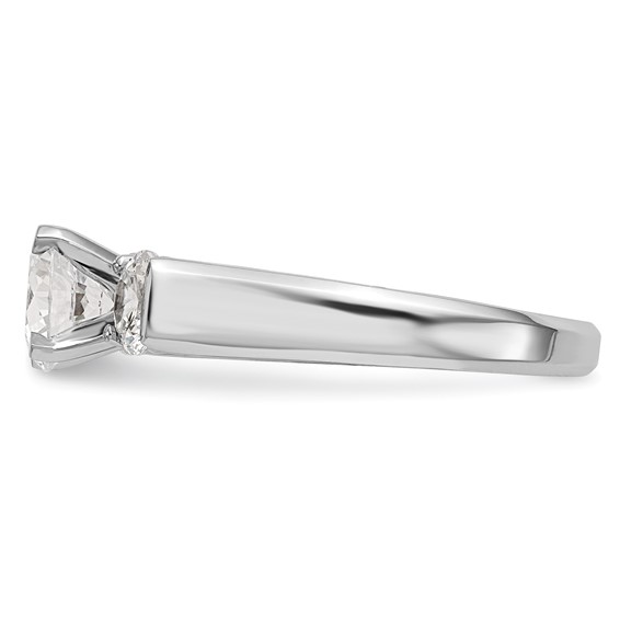 14K White Gold 3-Stone (Holds 1 carat (6.5mm) Round Center and (2-4.6mm) Round Sides) Engagement Ring Mounting