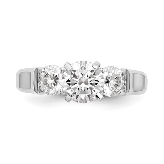 14K White Gold 3-Stone (Holds 1 carat (6.5mm) Round Center and (2-4.6mm) Round Sides) Engagement Ring Mounting