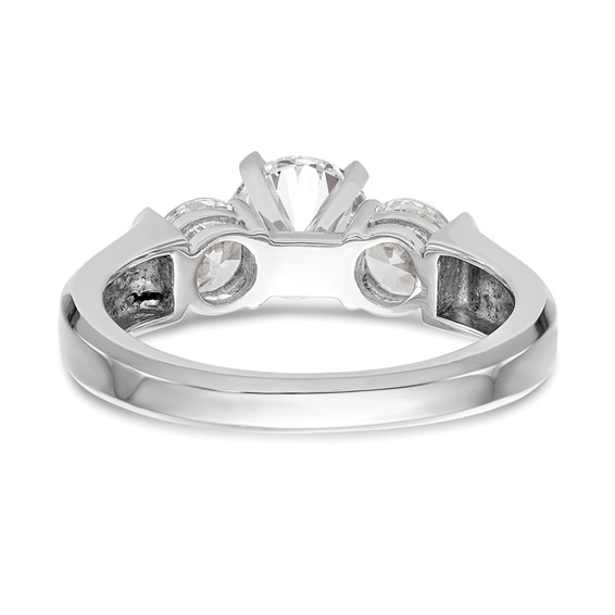 14K White Gold 3-Stone (Holds 1 carat (6.5mm) Round Center and (2-4.6mm) Round Sides) Engagement Ring Mounting