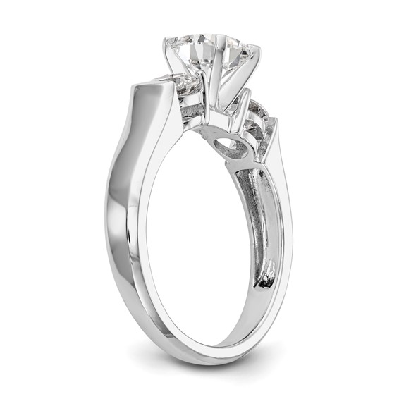 14K White Gold 3-Stone (Holds 1 carat (6.5mm) Round Center and (2-4.6mm) Round Sides) Engagement Ring Mounting