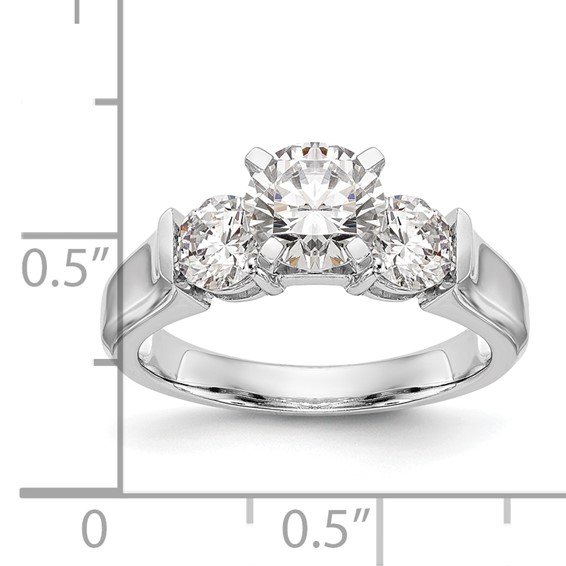 14K White Gold 3-Stone (Holds 1 carat (6.5mm) Round Center and (2-4.6mm) Round Sides) Engagement Ring Mounting