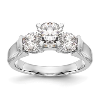 14K White Gold 3-Stone (Holds 1 carat (6.5mm) Round Center and (2-4.6mm) Round Sides) Engagement Ring Mounting