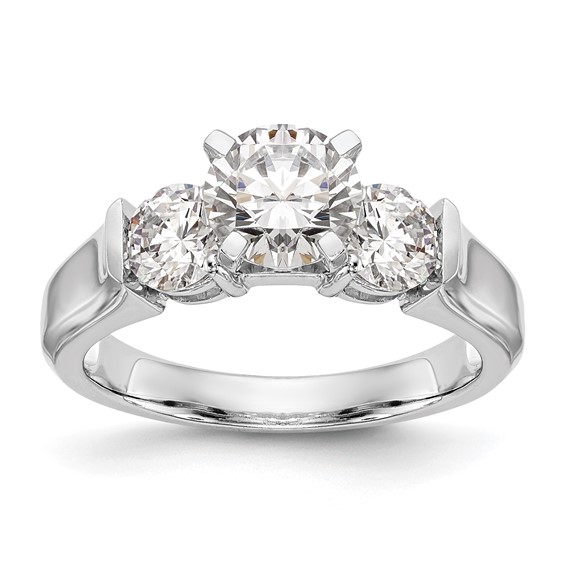14K White Gold 3-Stone (Holds 1 carat (6.5mm) Round Center and (2-4.6mm) Round Sides) Engagement Ring Mounting