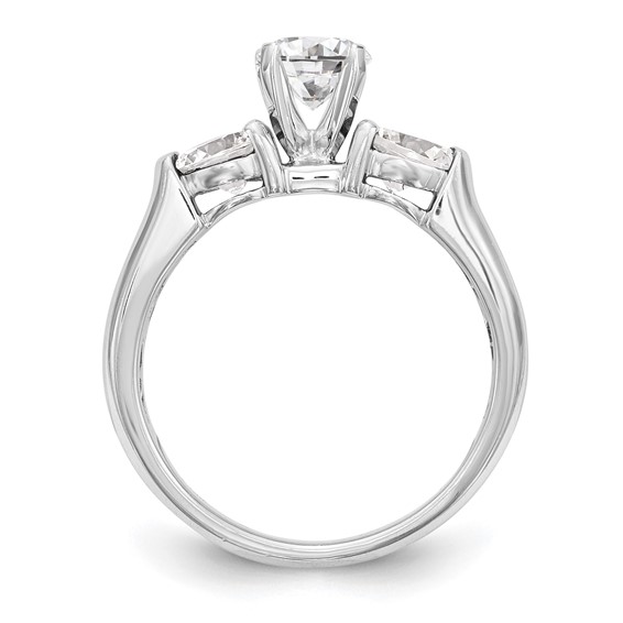 14K White Gold 3-Stone (Holds 1 carat (6.5mm) Round Center and (2-5.2mm) Round Sides) Engagement Ring Mounting