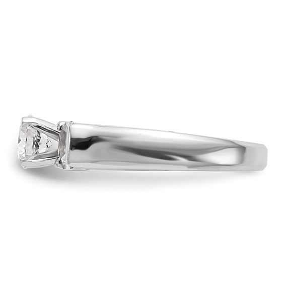 14K White Gold 3-Stone (Holds 1 carat (6.5mm) Round Center and (2-5.2mm) Round Sides) Engagement Ring Mounting