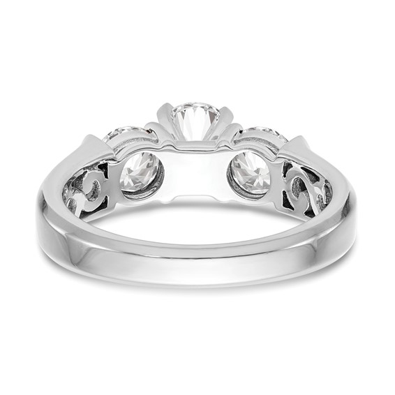 14K White Gold 3-Stone (Holds 1 carat (6.5mm) Round Center and (2-5.2mm) Round Sides) Engagement Ring Mounting