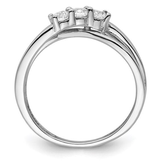 14K White Gold 3-Stone (Holds 1/10 carat (3.00mm) Round Center and (2-3.00mm) Round Sides) Engagement Ring Mounting