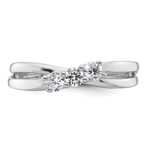 14K White Gold 3-Stone (Holds 1/10 carat (3.00mm) Round Center and (2-3.00mm) Round Sides) Engagement Ring Mounting