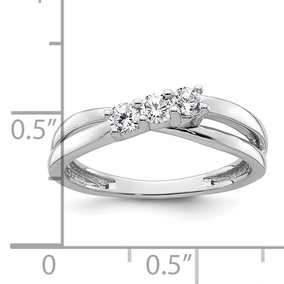 14K White Gold 3-Stone (Holds 1/10 carat (3.00mm) Round Center and (2-3.00mm) Round Sides) Engagement Ring Mounting
