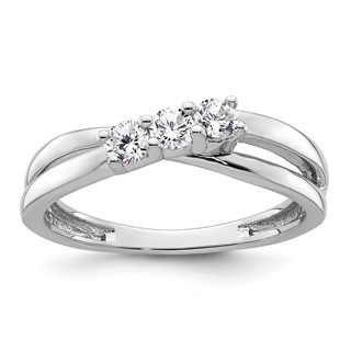 14K White Gold 3-Stone (Holds 1/10 carat (3.00mm) Round Center and (2-3.00mm) Round Sides) Engagement Ring Mounting