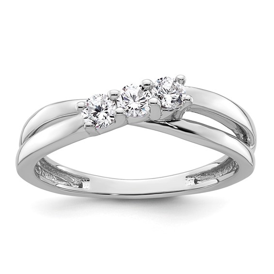 14K White Gold 3-Stone (Holds 1/10 carat (3.00mm) Round Center and (2-3.00mm) Round Sides) Engagement Ring Mounting