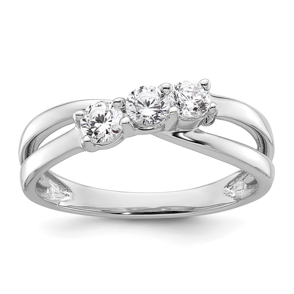 14k White Gold 1/2 carat Lab Grown Diamond VS/SI+ G+ Complete Three Stone Engagement Ring (RM2965E-050-CWLG)