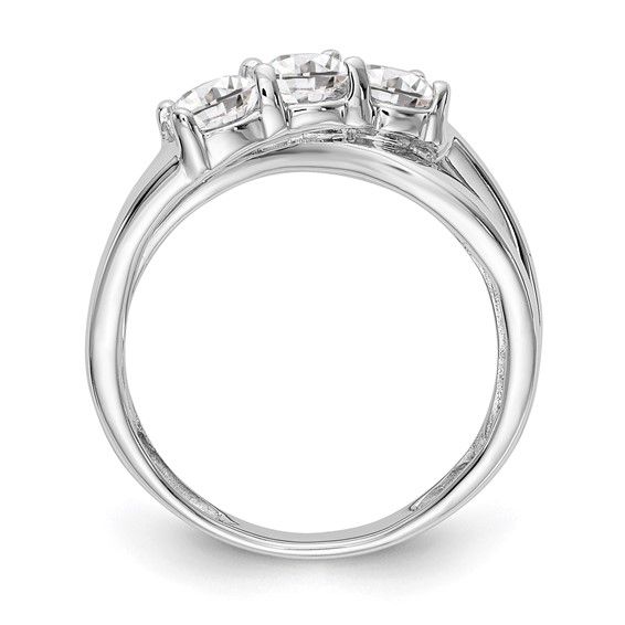 14K White Gold 3-Stone (Holds 1/6 carat (3.4mm) Round Center and (2-3.4mm) Round Sides) Engagement Ring Mounting