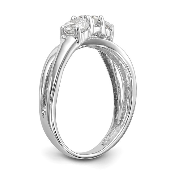 14K White Gold 3-Stone (Holds 1/6 carat (3.4mm) Round Center and (2-3.4mm) Round Sides) Engagement Ring Mounting