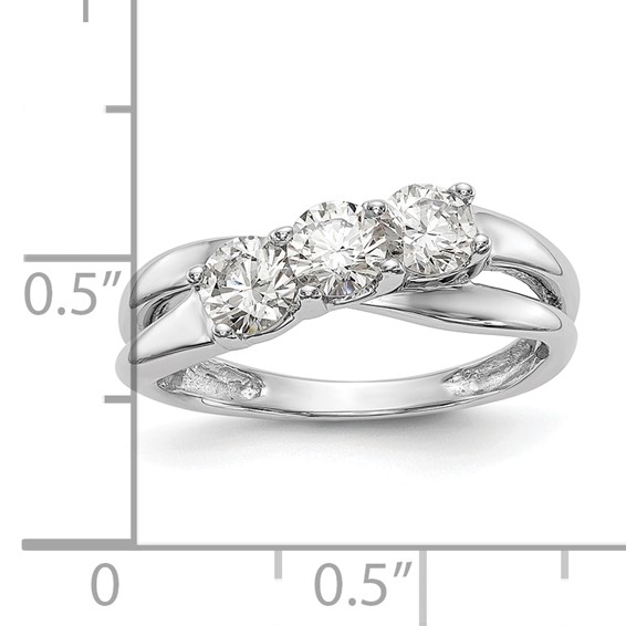 14K White Gold 3-Stone (Holds 1/6 carat (3.4mm) Round Center and (2-3.4mm) Round Sides) Engagement Ring Mounting