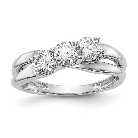 14K White Gold 3-Stone (Holds 1/6 carat (3.4mm) Round Center and (2-3.4mm) Round Sides) Engagement Ring Mounting