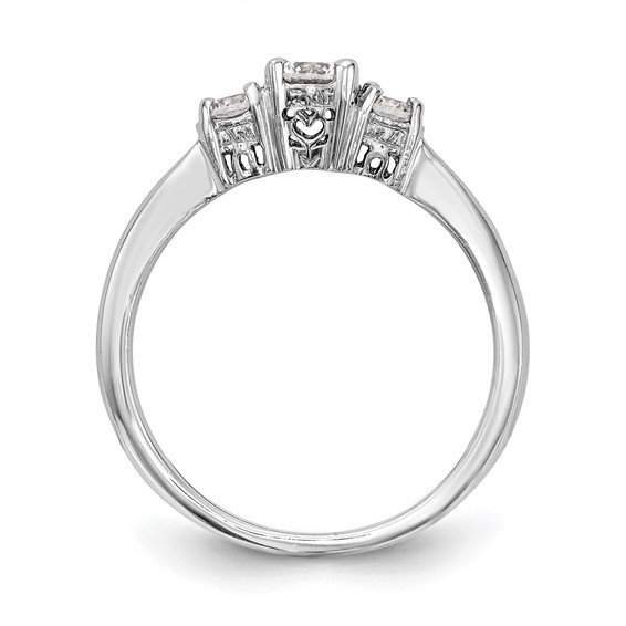 14K White Gold 3-Stone (Holds 1/3 carat (4.4mm) Round Center and (2-3.3mm) Round Sides) Engagement Ring Mounting