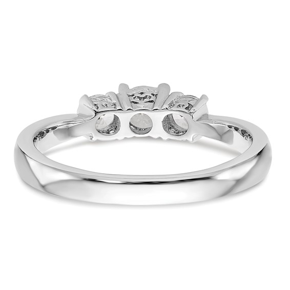 14K White Gold 3-Stone (Holds 1/3 carat (4.4mm) Round Center and (2-3.3mm) Round Sides) Engagement Ring Mounting