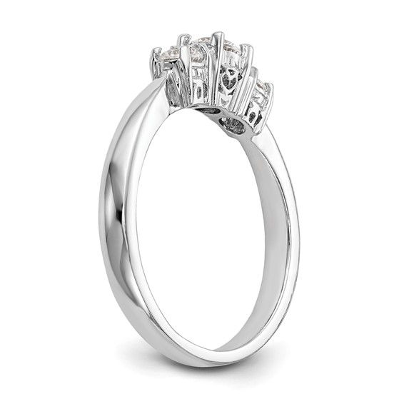 14K White Gold 3-Stone (Holds 1/3 carat (4.4mm) Round Center and (2-3.3mm) Round Sides) Engagement Ring Mounting