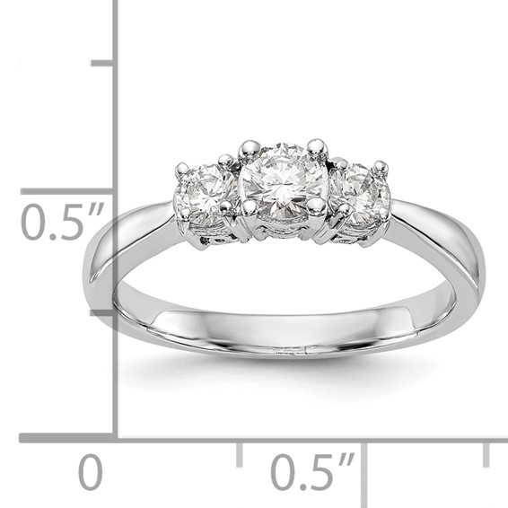 14K White Gold 3-Stone (Holds 1/3 carat (4.4mm) Round Center and (2-3.3mm) Round Sides) Engagement Ring Mounting