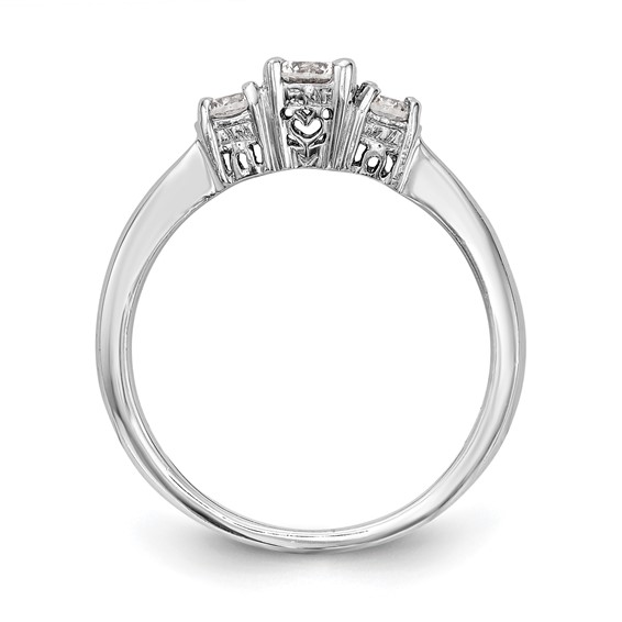 14K White Gold 3-Stone (Holds 1/3 carat (4.4mm) Round Center) Includes 2-3.3mm Round Side Diamonds Semi-Mount Engagement Ring