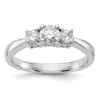 14K White Gold 3-Stone (Holds 1/3 carat (4.4mm) Round Center) Includes 2-3.3mm Round Side Diamonds Semi-Mount Engagement Ring