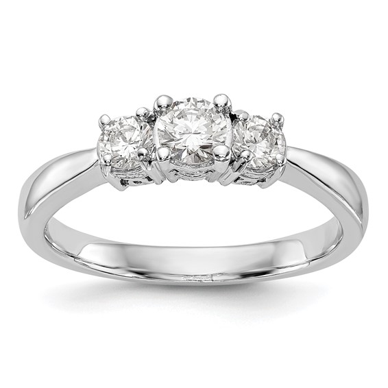 14K White Gold 3-Stone (Holds 1/3 carat (4.4mm) Round Center) Includes 2-3.3mm Round Side Diamonds Semi-Mount Engagement Ring