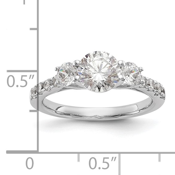 14K White Gold 3-Stone (Holds 1 carat (6.5mm) Round Center and (2-3.8mm) Round Sides) Diamond Semi-Mount Engagement Ring