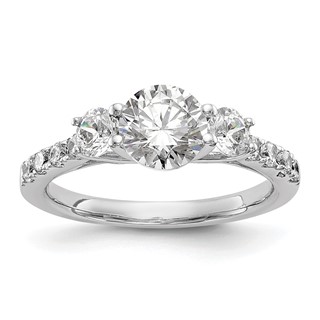 14K White Gold 3-Stone (Holds 1 carat (6.5mm) Round Center and (2-3.8mm) Round Sides) Diamond Semi-Mount Engagement Ring