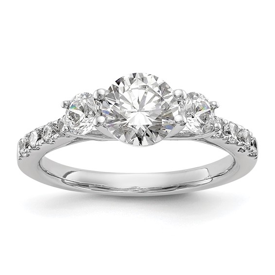 14K White Gold 3-Stone (Holds 1 carat (6.5mm) Round Center and (2-3.8mm) Round Sides) Diamond Semi-Mount Engagement Ring