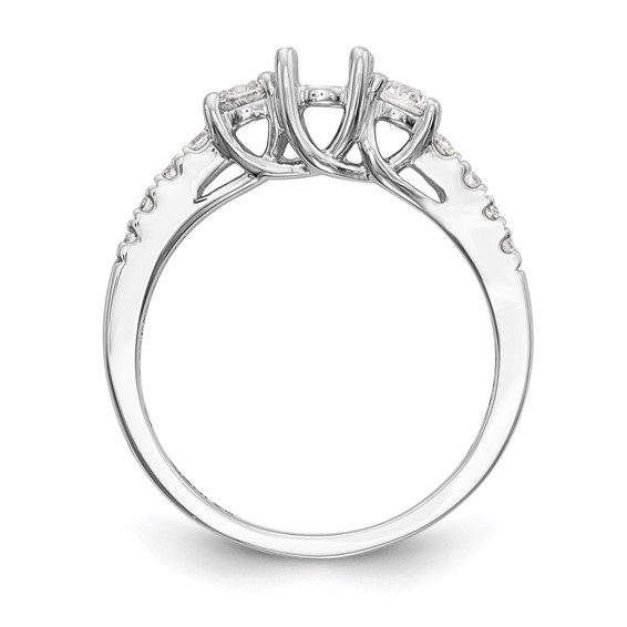 14K White Gold 3-Stone Plus (Holds 1/3 carat (4.5mm) Round Center and (2-3.2mm) Round Sides) Engagement Ring Mounting