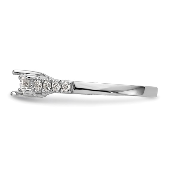 14K White Gold 3-Stone Plus (Holds 1/3 carat (4.5mm) Round Center and (2-3.2mm) Round Sides) Engagement Ring Mounting