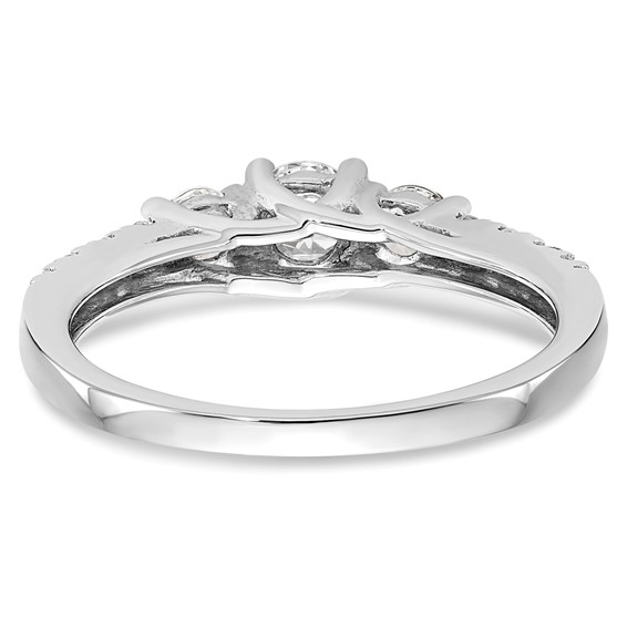 14K White Gold 3-Stone Plus (Holds 1/3 carat (4.5mm) Round Center and (2-3.2mm) Round Sides) Engagement Ring Mounting