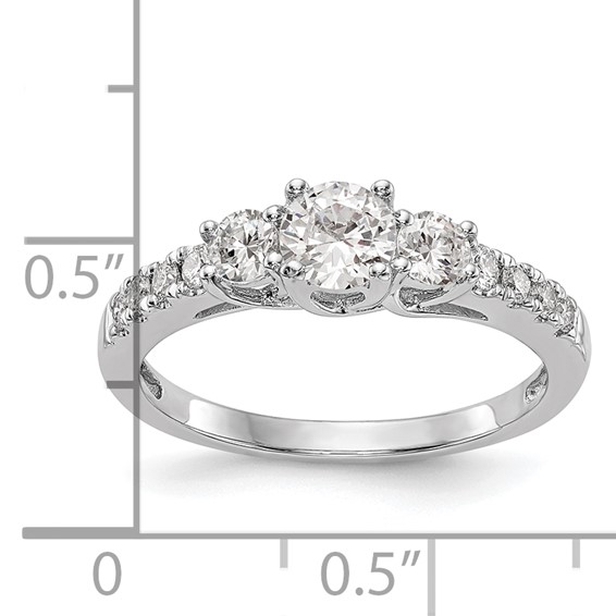 14K White Gold 3-Stone Plus (Holds 1/3 carat (4.5mm) Round Center and (2-3.2mm) Round Sides) Engagement Ring Mounting