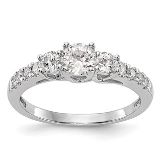 14K White Gold 3-Stone Plus (Holds 1/3 carat (4.5mm) Round Center and (2-3.2mm) Round Sides) Engagement Ring Mounting