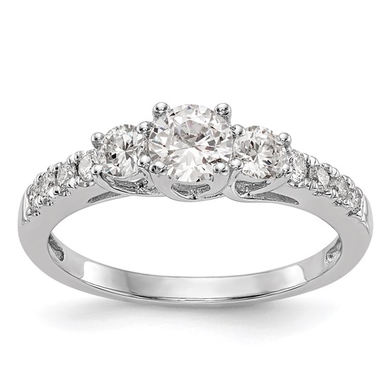 14K White Gold 3-Stone Plus (Holds 1/3 carat (4.5mm) Round Center and (2-3.2mm) Round Sides) Engagement Ring Mounting
