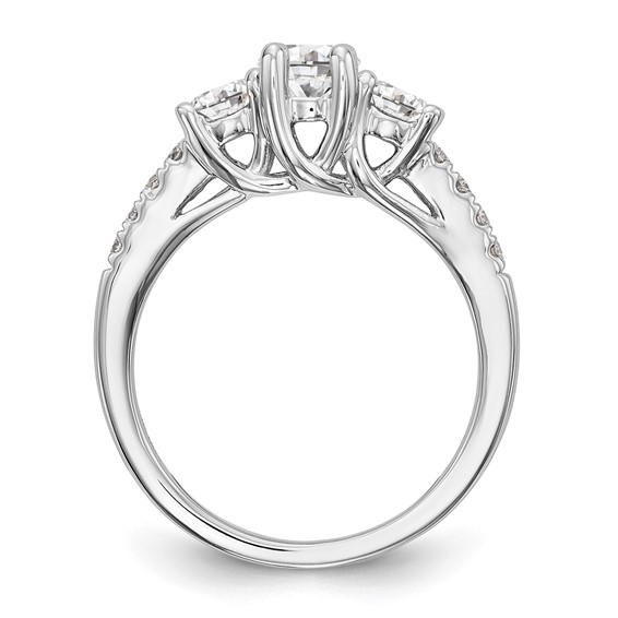 14K White Gold 3-Stone Plus (Holds 1/2 carat (5.2mm) Round Center and (4.00mm) Round Sides) Engagement Ring Mounting