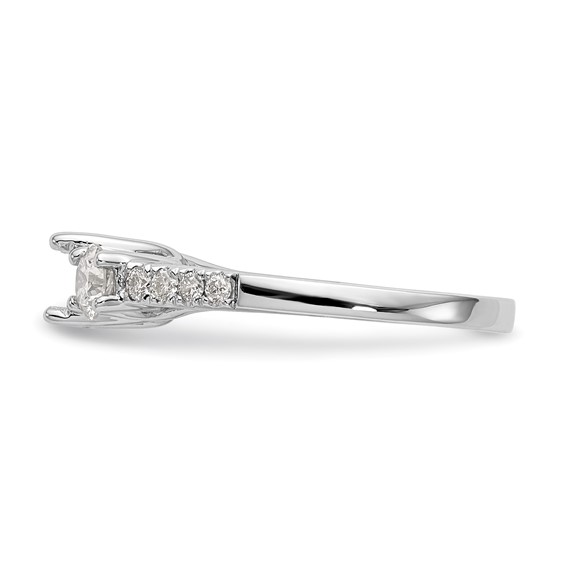 14K White Gold 3-Stone Plus (Holds 1/2 carat (5.2mm) Round Center and (4.00mm) Round Sides) Engagement Ring Mounting