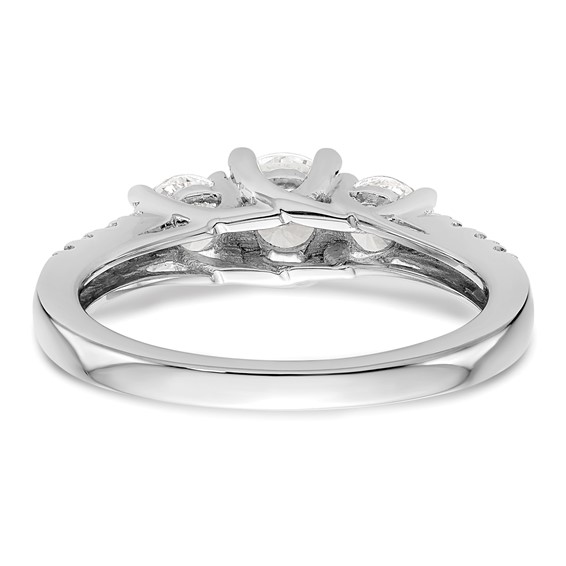 14K White Gold 3-Stone Plus (Holds 1/2 carat (5.2mm) Round Center and (4.00mm) Round Sides) Engagement Ring Mounting