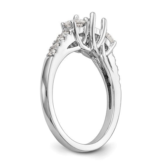 14K White Gold 3-Stone Plus (Holds 1/2 carat (5.2mm) Round Center and (4.00mm) Round Sides) Engagement Ring Mounting