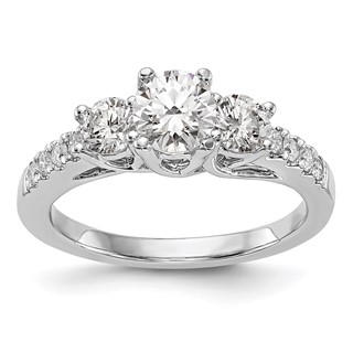 14K White Gold 3-Stone Plus (Holds 1/2 carat (5.2mm) Round Center and (4.00mm) Round Sides) Engagement Ring Mounting