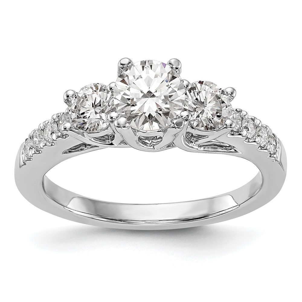 14K White Gold 1.20 Carat Lab Grown Diamond VS SI+ G+ Complete Three Stone Engagement Ring