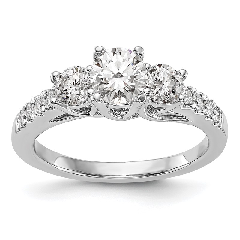 14k White Gold 1 1/5 carat Lab Grown Diamond VS/SI+ G+ Complete Size 6 Three Stone Engagement Ring