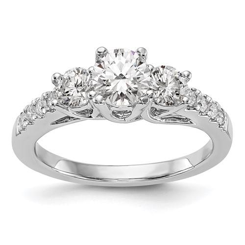 14K White Gold 1.20 Carat Lab Grown Diamond VS SI+ G+ Complete Three Stone Engagement Ring, Size 7