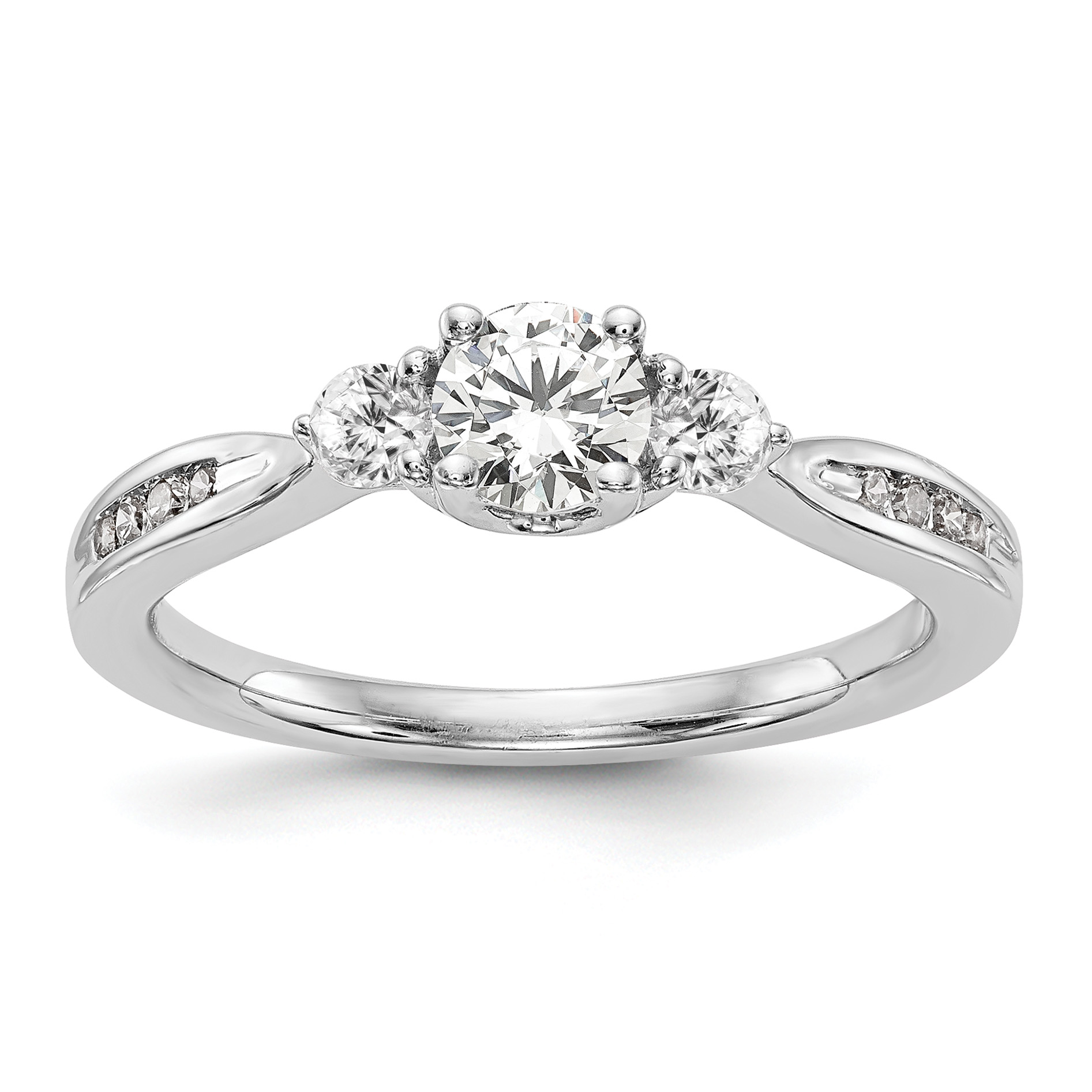 14k White Gold 5/8 carat Lab Grown Diamond VS/SI+ G+ Three Stone Complete Engagement Ring (RM2976E-038-7CWLG)