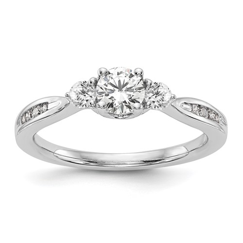 14K White Gold 0.62 Carat Lab Grown Diamond VS SI+ G+ Three Stone Complete Engagement Ring