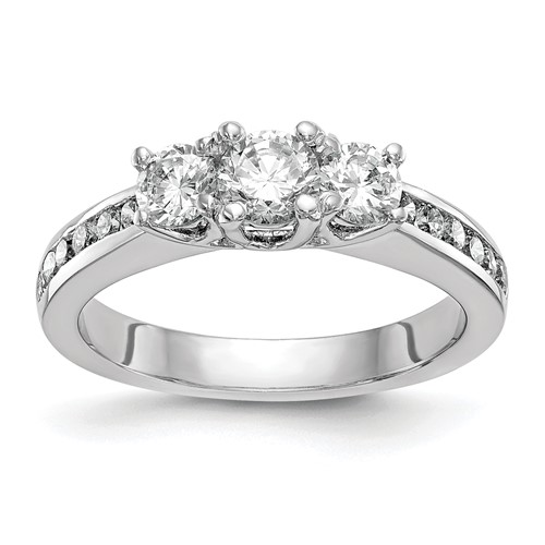 14K White Gold 1 Carat Lab Grown Diamond VS SI+ G+ Complete Three Stone Engagement Ring