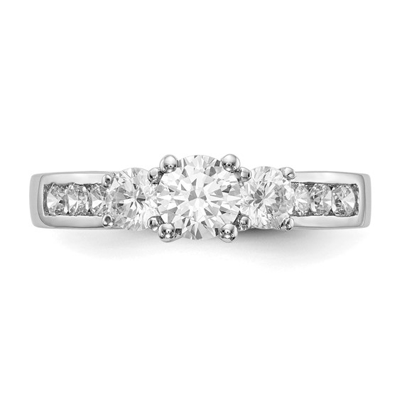 14K White Gold 3-Stone Plus (Holds 3/4 (5.8mm) Round Center and (2-4.8mm) Round Sides) Engagement Ring Mounting