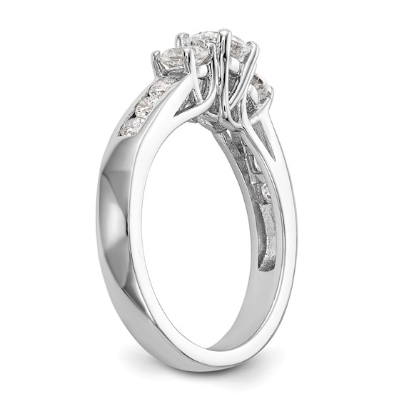 14K White Gold 3-Stone Plus (Holds 3/4 (5.8mm) Round Center and (2-4.8mm) Round Sides) Engagement Ring Mounting