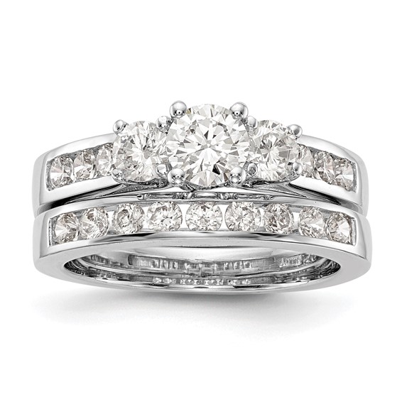 14K White Gold 3-Stone Plus (Holds 3/4 (5.8mm) Round Center and (2-4.8mm) Round Sides) Engagement Ring Mounting